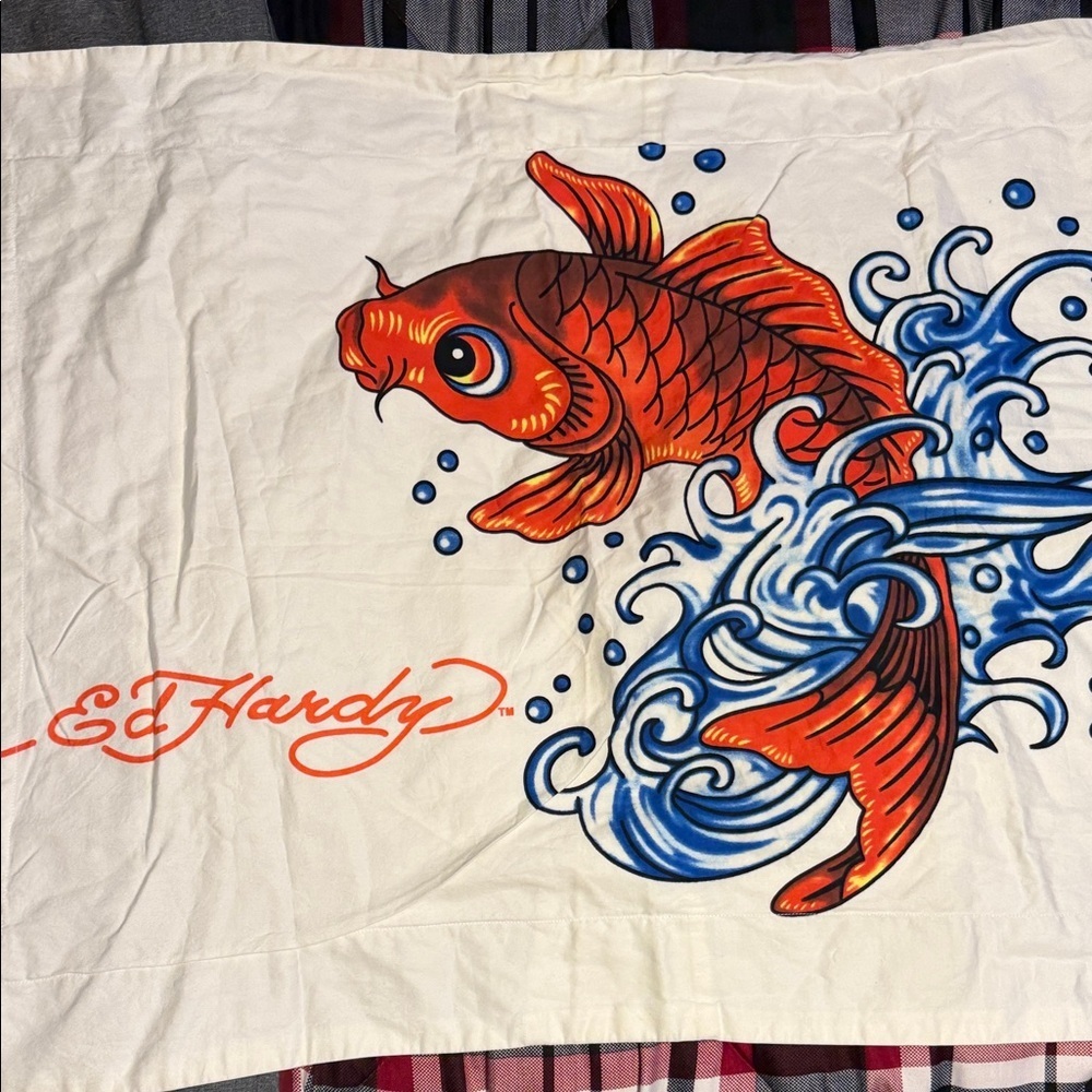 Ed Hardy Orange Fish Design king size pillow sham